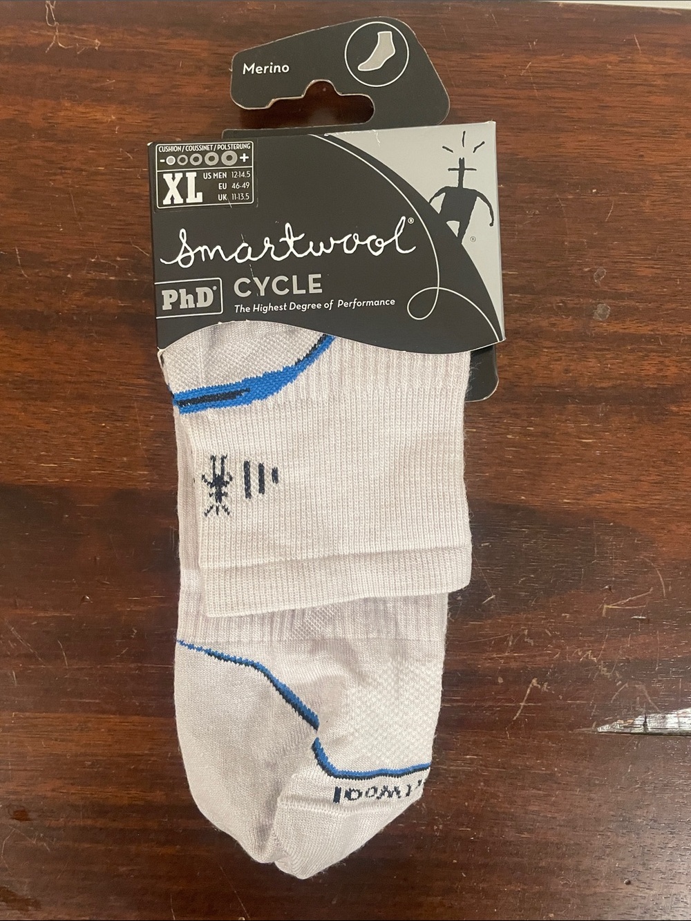 Smartwool Men's PhD Athletic Cycling Socks in White with Blue Trim - XL